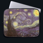 Vincent van Gogh - Starry Night Laptop Sleeve<br><div class="desc">Starry Night (1889) by Vincent van Gogh is a vintage post impressionism fine art landscape nature painting. A view of a city in a valley at night with the clouds swirling, the stars shining and a beautiful golden yellow crescent moon. It was painted during the day from memory and is...</div>