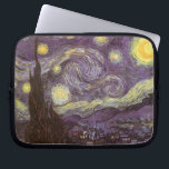 Vincent van Gogh - Starry Night Laptop Sleeve<br><div class="desc">Starry Night (1889) by Vincent van Gogh is a vintage post impressionism fine art landscape nature painting. A view of a city in a valley at night with the clouds swirling, the stars shining and a beautiful golden yellow crescent moon. It was painted during the day from memory and is...</div>