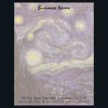 Vincent van Gogh - Starry Night Letterhead Design<br><div class="desc">Starry Night (1889) by Vincent van Gogh is a vintage post impressionism fine art landscape nature painting. A view of a city in a valley at night with the clouds swirling, the stars shining and a beautiful golden yellow crescent moon. It was painted during the day from memory and is...</div>