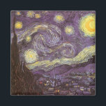 Vincent van Gogh - Starry Night Magnet<br><div class="desc">Starry Night (1889) by Vincent van Gogh is a vintage post impressionism fine art landscape nature painting. A view of a city in a valley at night with the clouds swirling, the stars shining and a beautiful golden yellow crescent moon. It was painted during the day from memory and is...</div>