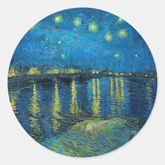 Vincent Van Gogh Starry Night Over the Rhone Classic Round Sticker (Front)