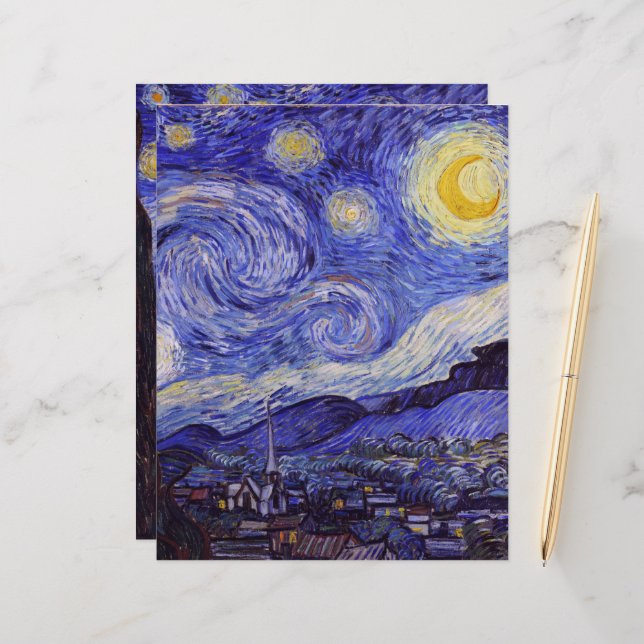 Vincent Van Gogh Starry Night Scrapbook Paper (Front/Back In Situ)