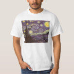 Vincent van Gogh - Starry Night T-Shirt<br><div class="desc">Starry Night (1889) by Vincent van Gogh is a vintage post impressionism fine art landscape nature painting. A view of a city in a valley at night with the clouds swirling, the stars shining and a beautiful golden yellow crescent moon. It was painted during the day from memory and is...</div>