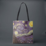 Vincent van Gogh - Starry Night Tote Bag<br><div class="desc">Starry Night (1889) by Vincent van Gogh is a vintage post impressionism fine art landscape nature painting. A view of a city in a valley at night with the clouds swirling, the stars shining and a beautiful golden yellow crescent moon. It was painted during the day from memory and is...</div>