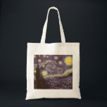 Vincent van Gogh - Starry Night Tote Bag<br><div class="desc">Starry Night (1889) by Vincent van Gogh is a vintage post impressionism fine art landscape nature painting. A view of a city in a valley at night with the clouds swirling, the stars shining and a beautiful golden yellow crescent moon. It was painted during the day from memory and is...</div>