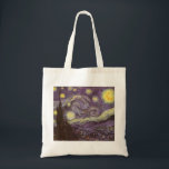 Vincent van Gogh - Starry Night Tote Bag<br><div class="desc">Starry Night (1889) by Vincent van Gogh is a vintage post impressionism fine art landscape nature painting. A view of a city in a valley at night with the clouds swirling, the stars shining and a beautiful golden yellow crescent moon. It was painted during the day from memory and is...</div>