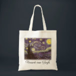 Vincent van Gogh - Starry Night Tote Bag<br><div class="desc">Starry Night (1889) by Vincent van Gogh is a vintage post impressionism fine art landscape nature painting. A view of a city in a valley at night with the clouds swirling, the stars shining and a beautiful golden yellow crescent moon. It was painted during the day from memory and is...</div>