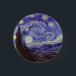 Vincent Van Gogh Starry Night Vintage Fine Art 3 Cm Round Badge<br><div class="desc">Vincent van Gogh Starry Night Fine Art Painting Starry Night is a painting by Dutch post-impressionist artist Vincent van Gogh. The blue night sky is filled with swirling clouds, stars, and a bright crescent moon. The Starry Night is the only nocturne in the series of views from his bedroom window....</div>