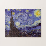 Vincent Van Gogh Starry Night Vintage Fine Art Jigsaw Puzzle<br><div class="desc">Vincent van Gogh Starry Night Fine Art Painting Starry Night is a painting by Dutch post-impressionist artist Vincent van Gogh. The blue night sky is filled with swirling clouds, stars, and a bright crescent moon. The Starry Night is the only nocturne in the series of views from his bedroom window....</div>