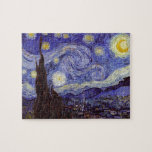 Vincent Van Gogh Starry Night Vintage Fine Art Jigsaw Puzzle<br><div class="desc">Vincent van Gogh Starry Night Fine Art Painting Starry Night is a painting by Dutch post-impressionist artist Vincent van Gogh. The blue night sky is filled with swirling clouds, stars, and a bright crescent moon. The Starry Night is the only nocturne in the series of views from his bedroom window....</div>