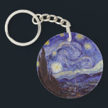 Vincent Van Gogh Starry Night Vintage Fine Art Key Ring<br><div class="desc">Vincent van Gogh Starry Night Fine Art Painting Starry Night is a painting by Dutch post-impressionist artist Vincent van Gogh. The blue night sky is filled with swirling clouds, stars, and a bright crescent moon. The Starry Night is the only nocturne in the series of views from his bedroom window....</div>