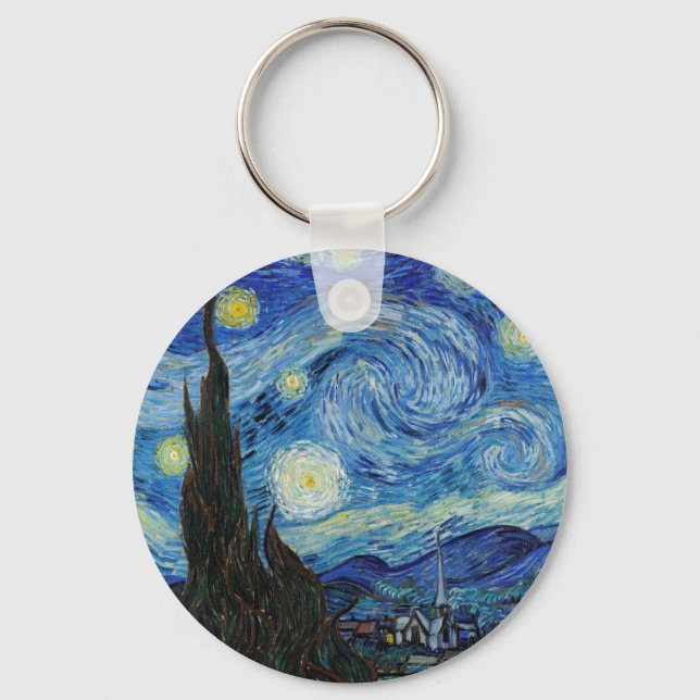 Vincent Van Gogh Starry Night Vintage Fine Art Key Ring (Front)