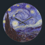 Vincent Van Gogh Starry Night Vintage Fine Art Large Clock<br><div class="desc">Vincent van Gogh Starry Night Fine Art Painting Starry Night is a painting by Dutch post-impressionist artist Vincent van Gogh. The blue night sky is filled with swirling clouds, stars, and a bright crescent moon. The Starry Night is the only nocturne in the series of views from his bedroom window....</div>