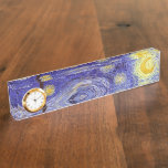 Vincent Van Gogh Starry Night Vintage Fine Art Nameplate<br><div class="desc">Vincent van Gogh Starry Night Fine Art Painting Starry Night is a painting by Dutch post-impressionist artist Vincent van Gogh. The blue night sky is filled with swirling clouds, stars, and a bright crescent moon. The Starry Night is the only nocturne in the series of views from his bedroom window....</div>