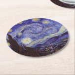 Vincent Van Gogh Starry Night Vintage Fine Art Round Paper Coaster<br><div class="desc">Vincent van Gogh Starry Night Fine Art Painting Starry Night is a painting by Dutch post-impressionist artist Vincent van Gogh. The blue night sky is filled with swirling clouds, stars, and a bright crescent moon. The Starry Night is the only nocturne in the series of views from his bedroom window....</div>