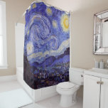 Vincent Van Gogh Starry Night Vintage Fine Art Shower Curtain<br><div class="desc">Vincent van Gogh Starry Night Fine Art Painting Starry Night is a painting by Dutch post-impressionist artist Vincent van Gogh. The blue night sky is filled with swirling clouds, stars, and a bright crescent moon. The Starry Night is the only nocturne in the series of views from his bedroom window....</div>