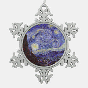 Vincent Van Gogh Starry Night Vintage Fine Art Snowflake Pewter Christmas Ornament