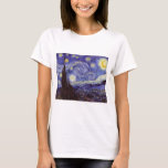 Vincent Van Gogh Starry Night Vintage Fine Art T-Shirt<br><div class="desc">Vincent van Gogh Starry Night Fine Art Painting Starry Night is a painting by Dutch post-impressionist artist Vincent van Gogh. The blue night sky is filled with swirling clouds, stars, and a bright crescent moon. The Starry Night is the only nocturne in the series of views from his bedroom window....</div>