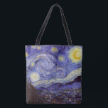 Vincent Van Gogh Starry Night Vintage Fine Art Tote Bag<br><div class="desc">Vincent van Gogh Starry Night Fine Art Painting Starry Night is a painting by Dutch post-impressionist artist Vincent van Gogh. The blue night sky is filled with swirling clouds, stars, and a bright crescent moon. The Starry Night is the only nocturne in the series of views from his bedroom window....</div>