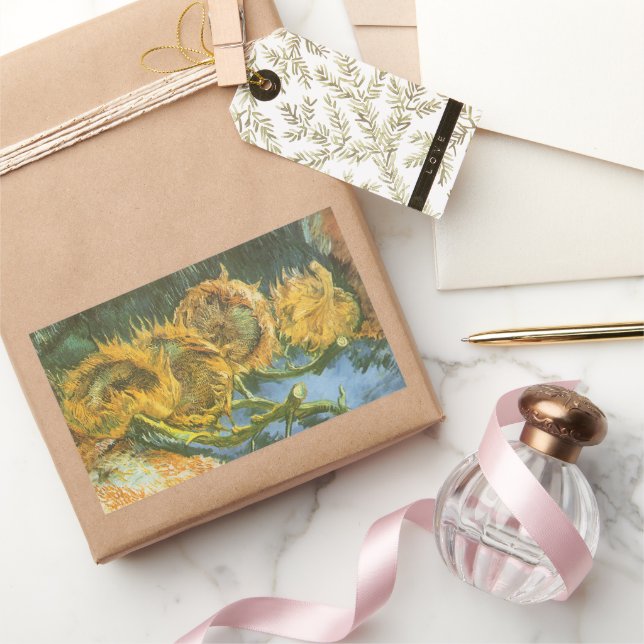 Vincent van Gogh - Still Life: Four Cut Sunflowers Rectangular Sticker (Gifting)