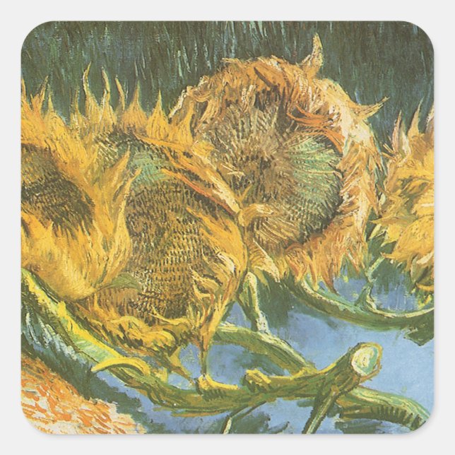 Vincent van Gogh - Still Life: Four Cut Sunflowers Square Sticker (Front)