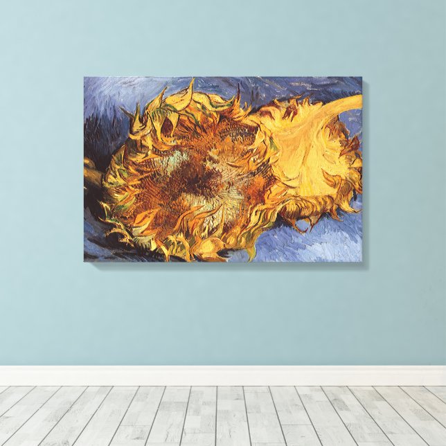 Vincent van Gogh - Still Life: Two Cut Sunflowers Canvas Print (Insitu(Wood Floor))