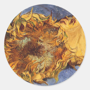 Vincent van Gogh - Still Life: Two Cut Sunflowers Classic Round Sticker
