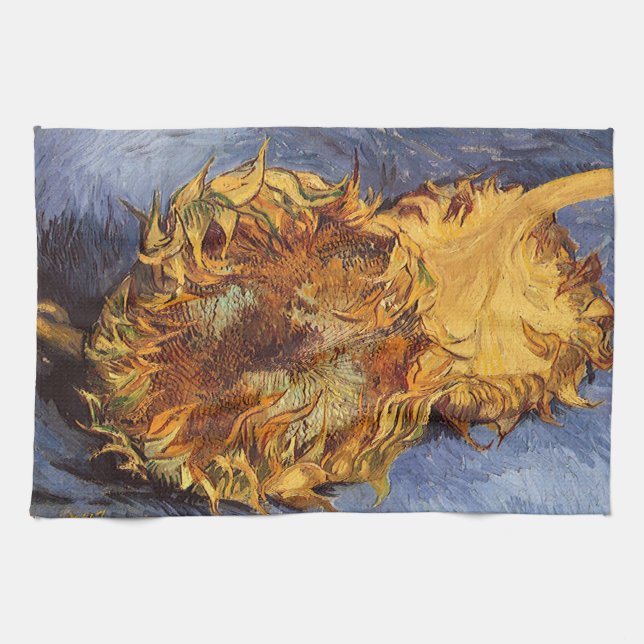 Vincent van Gogh - Still Life: Two Cut Sunflowers Tea Towel (Horizontal)