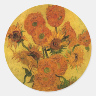 Vincent van Gogh Still Life Vase w 15 Sunflowers Classic Round Sticker