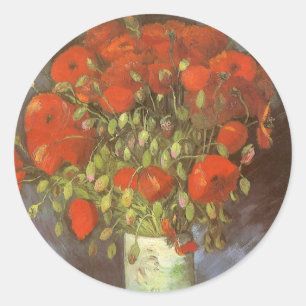 Vincent van Gogh Still Life Vase with Red Poppies Classic Round Sticker