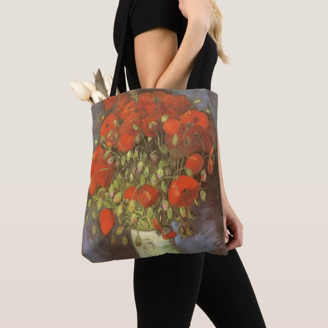 Vincent van Gogh Still Life Vase with Red Poppies Tote Bag (Close Up)