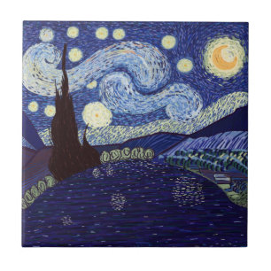 Vincent Van Gogh style Starry Night and Lake Tile