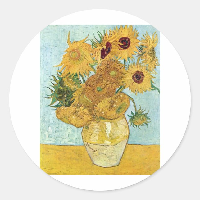 Vincent Van Gogh Sunflowers Classic Round Sticker (Front)