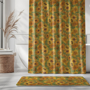 Vincent Van Gogh Sunflowers Green Yellow Shower Curtain