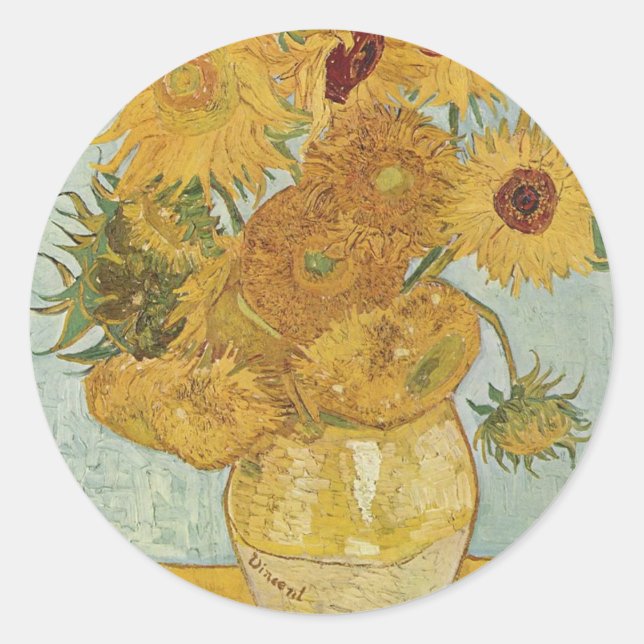 Vincent Van Gogh - Sunflowers - Lovely Floral Art Classic Round Sticker (Front)