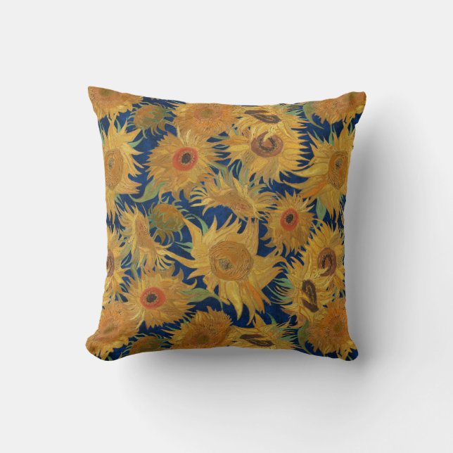 Vincent Van Gogh Sunflowers Navy Blue Yellow Cushion (Front)