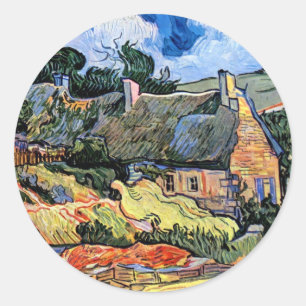 Vincent Van Gogh - Thatched Cottages At Cordeville Classic Round Sticker