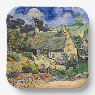 Vincent Van Gogh - Thatched Cottages at Cordeville Paper Plate