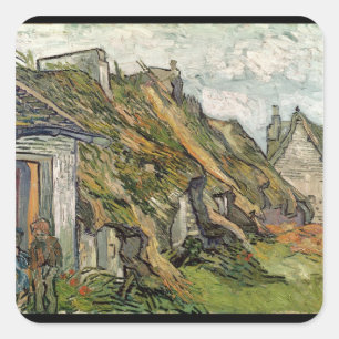 Vincent van Gogh   Thatched Cottages in Chaponval Square Sticker