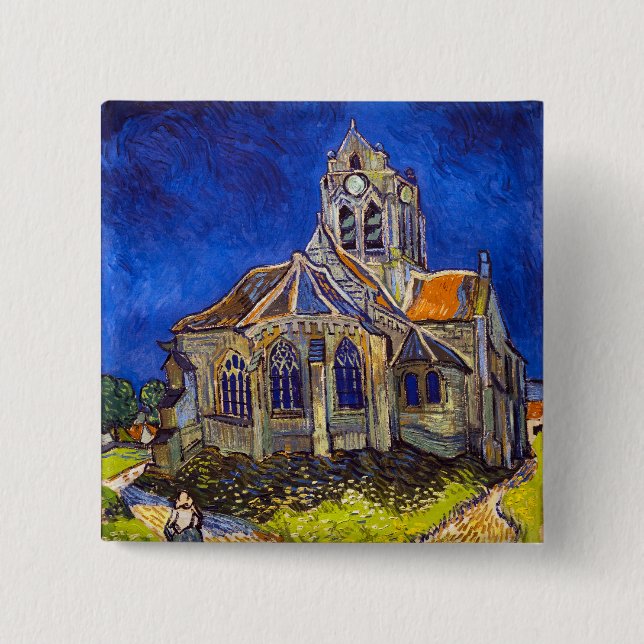 Vincent van Gogh - The Church at Auvers 15 Cm Square Badge (Front)
