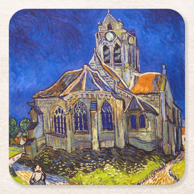 Vincent van Gogh - The Church at Auvers Square Paper Coaster (Front)
