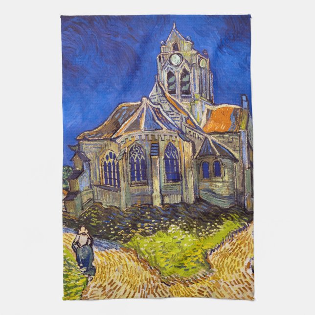 Vincent van Gogh - The Church at Auvers Tea Towel (Vertical)