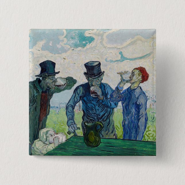 Vincent van Gogh - The Drinkers, after Daumier 15 Cm Square Badge (Front)