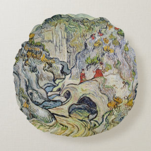 Vincent van Gogh The ravine of the Peyroulets Round Cushion