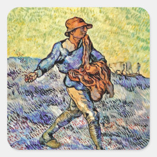 Vincent Van Gogh - The Sower - Fine Art Painting Square Sticker