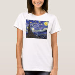 Vincent Van Gogh - The Starry Night Fine Art T-Shirt<br><div class="desc">Vincent Van Gogh's The Starry Night. Oil on canvas from 1889, Starry Night was painted while Van Gogh was in the asylum at Saint-Remy, France, and is considered one of his greatest masterpieces. Although it is a night scene, it was painted during the day and represents the view from the...</div>
