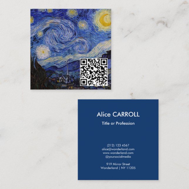 Vincent Van Gogh - The Starry Night - QR Code Square Business Card (Front/Back)