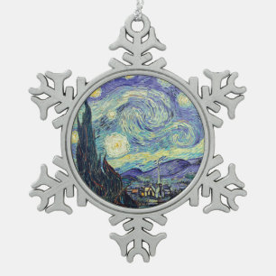 Vincent Van Gogh The Starry Night Snowflake Pewter Christmas Ornament