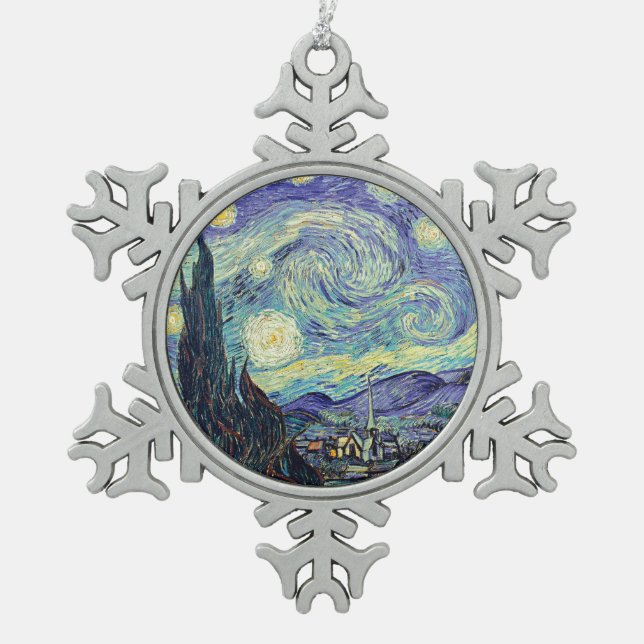 Vincent Van Gogh The Starry Night    Snowflake Pewter Christmas Ornament (Front)