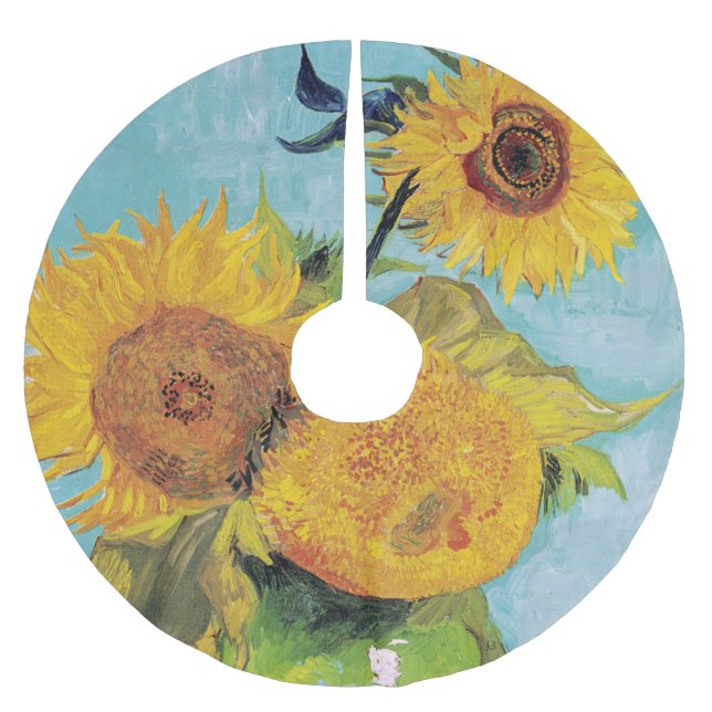 Vincent Van Gogh - Three Sunflowers in a Vase Brushed Polyester Tree Skirt (Front)